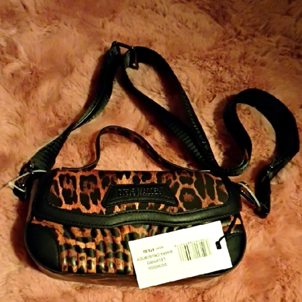 Steve Madden Leopard Print Crossbody Bag with Black Accents
